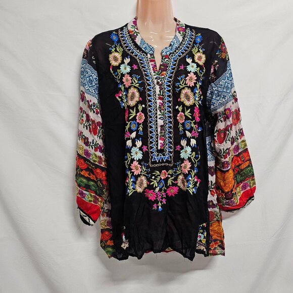 All About Her Embroidered Top Blouse Shirt Women Size L Multicolor Cupro - Picture 1 of 11